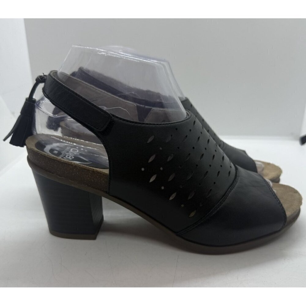 Abeo Berrie Black Leather Sandals Women's Sz 7M Open Toe Slingback Block Heel